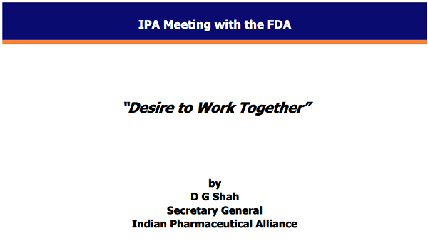 IPA Meeting with the FDA: Desire to Work Together, Washington DC.